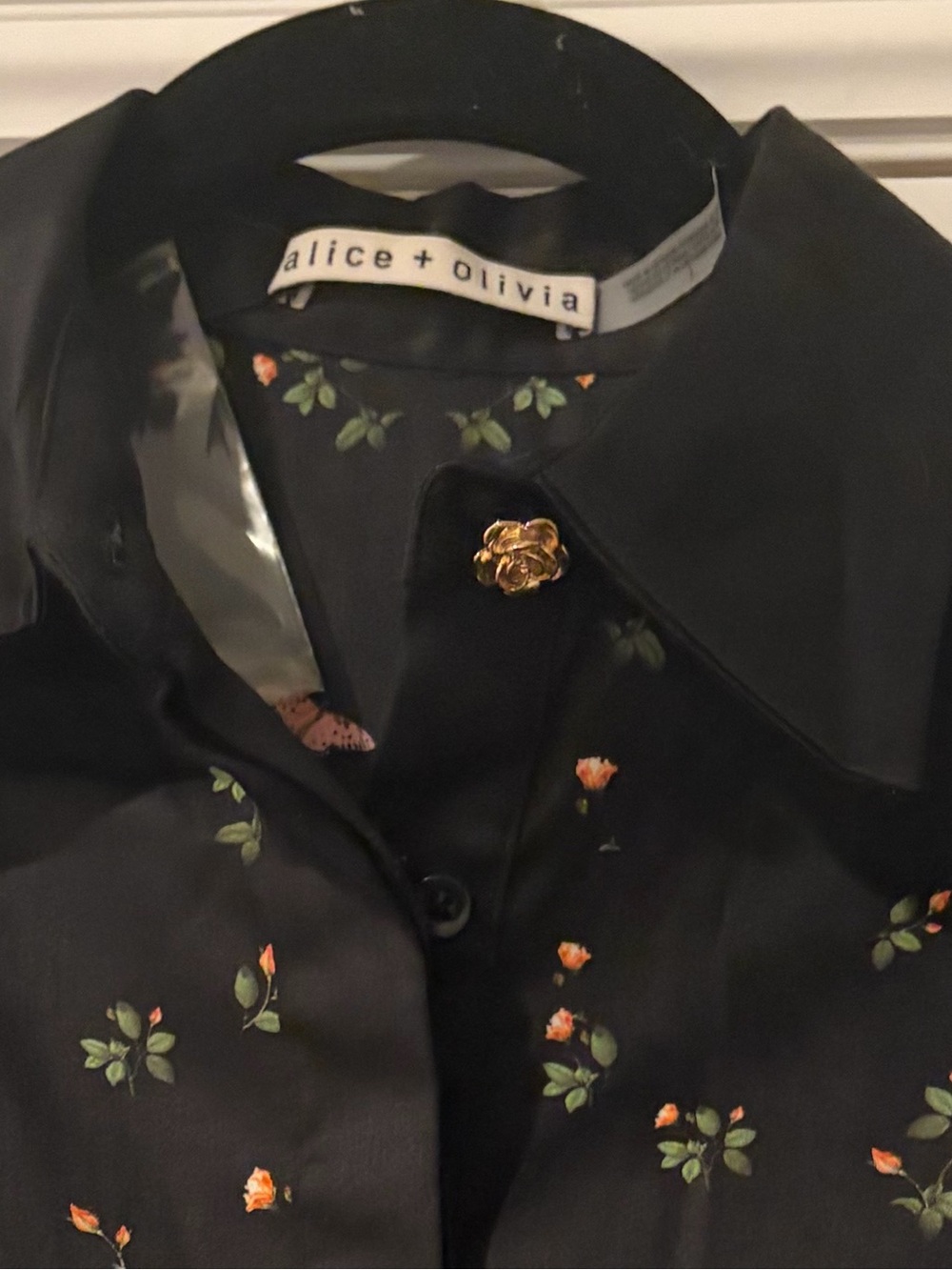 Alice + Olivia Black Floral & Butterfly Midi Dress with Puff Sleeves - Picture 7 of 8